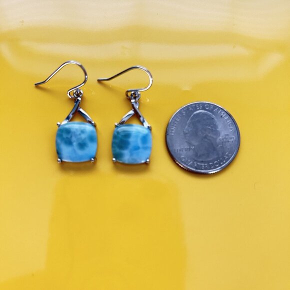 925 Silver Natural Larimar from Dominic Republic Elegant Dangle Earrings 12.88mm - Picture 4 of 10